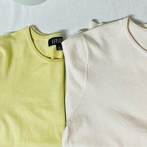 Kasper Silk Career Tops Pull over short sleeves Two Large Gold Cream work Dress
